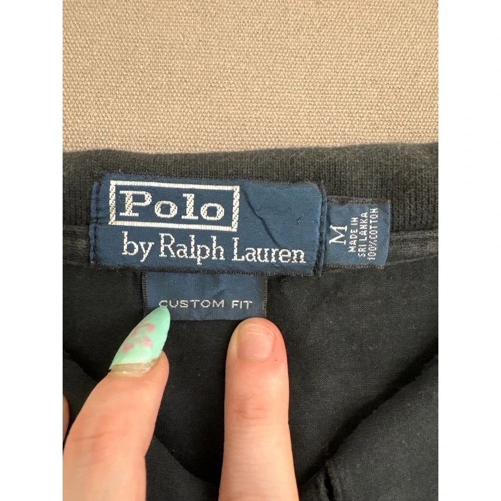 Polo Ralph Lauren Mens Black Custom Fit Short Sleeve Polo Shirt Purple Pony M